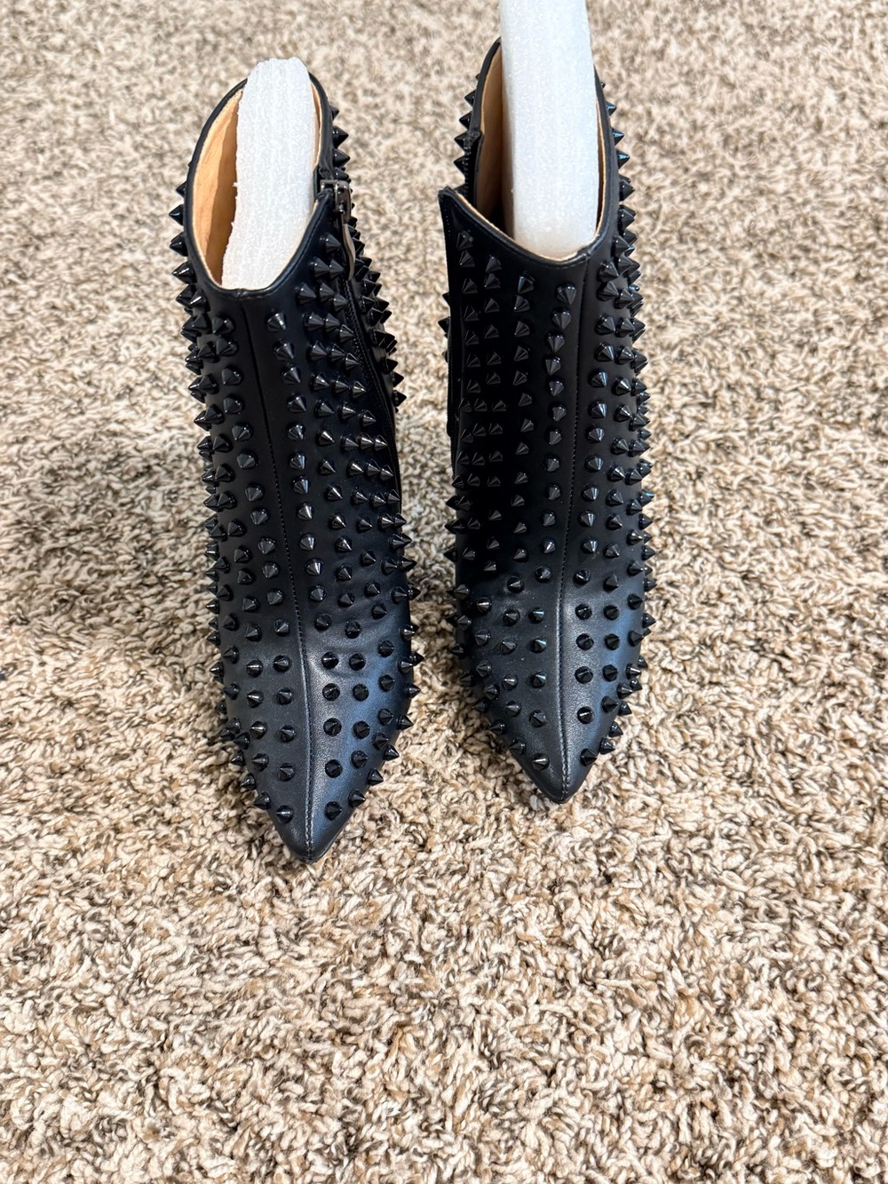 Black Studded Pointed-Toe Ankle Boots